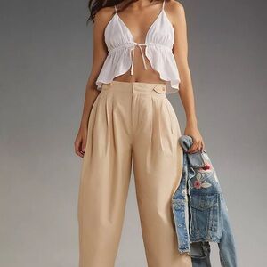 Maeve Anthropologie Utility Barrel Trouser Pants Sz 2 Neutral Pleated Tan Beige